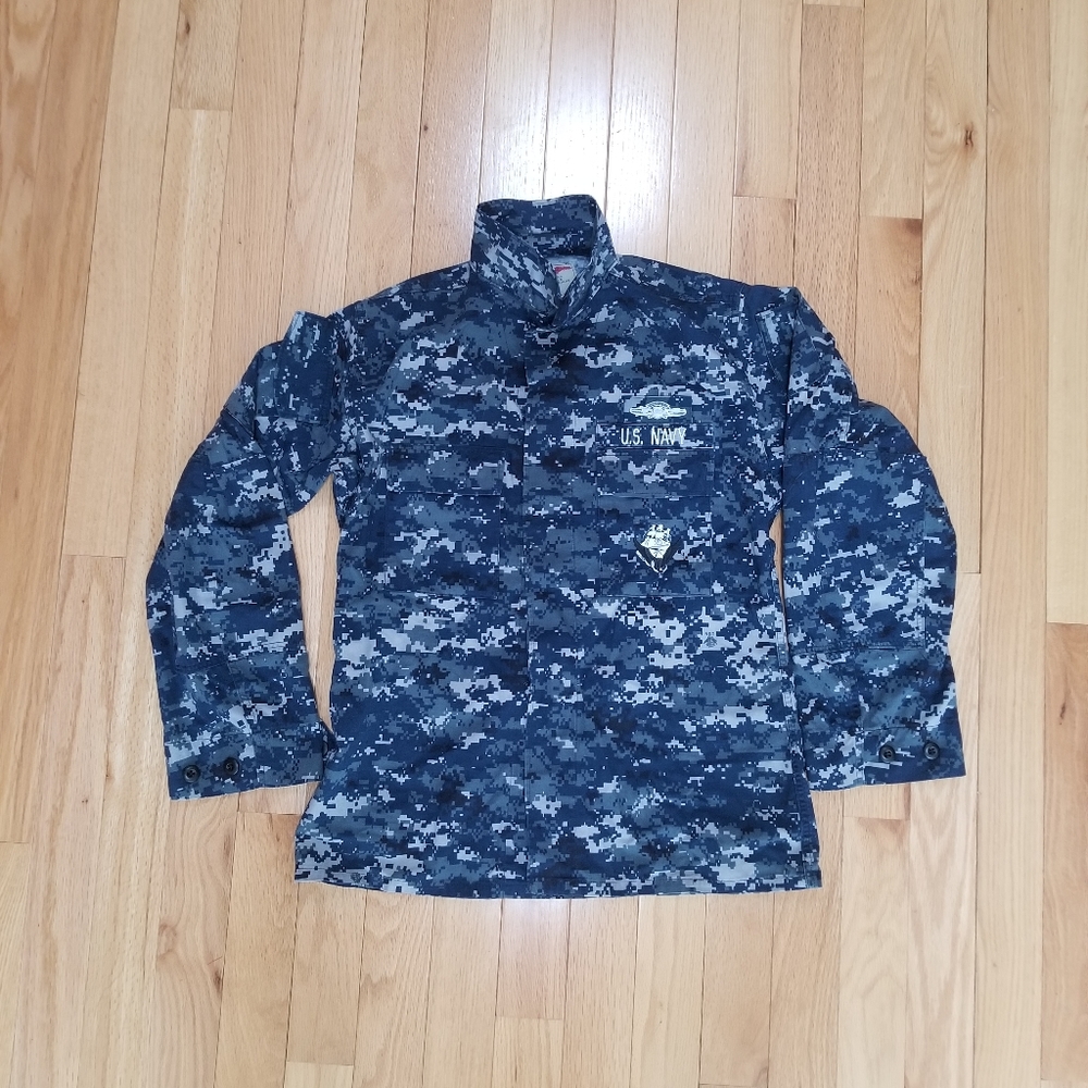 Vintage US Navy digi camo jacket blue grey - medium long